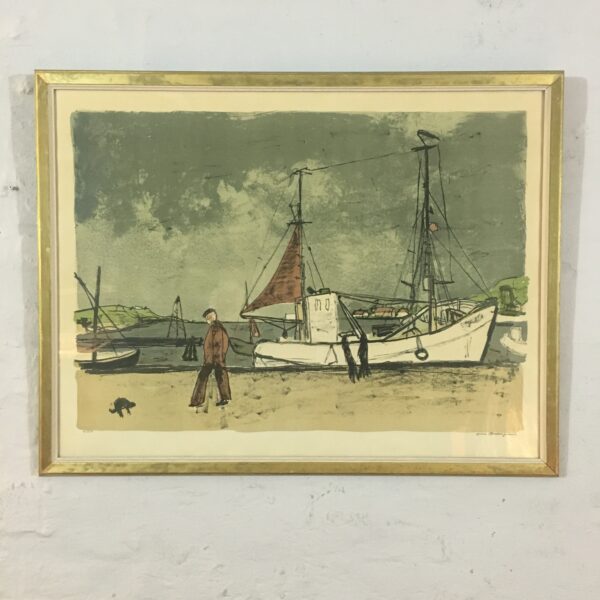 Jens Søndergaard: ”Havnemotiv med fiskerbåd”